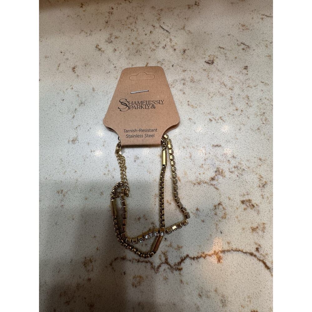 Shamelessly Sparkly Stainless Steel Gold Rhinestone Bracelet Adjustable To 9”